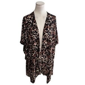 Leopard Print Kimono Cardigan Beach Coverup Vacation Resort Animal Flowy Boho OS